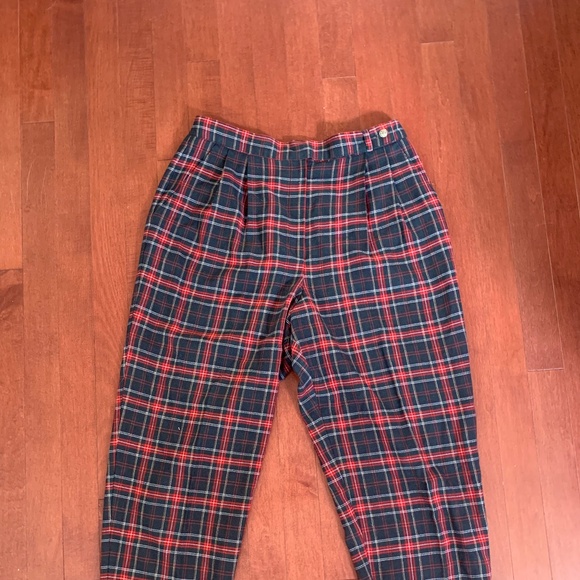 Panther Pants - High Waisted, Green & Red Vintage Plaid Pants